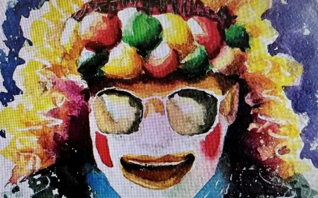 Detalle de una acuarela de un Rey Momo 