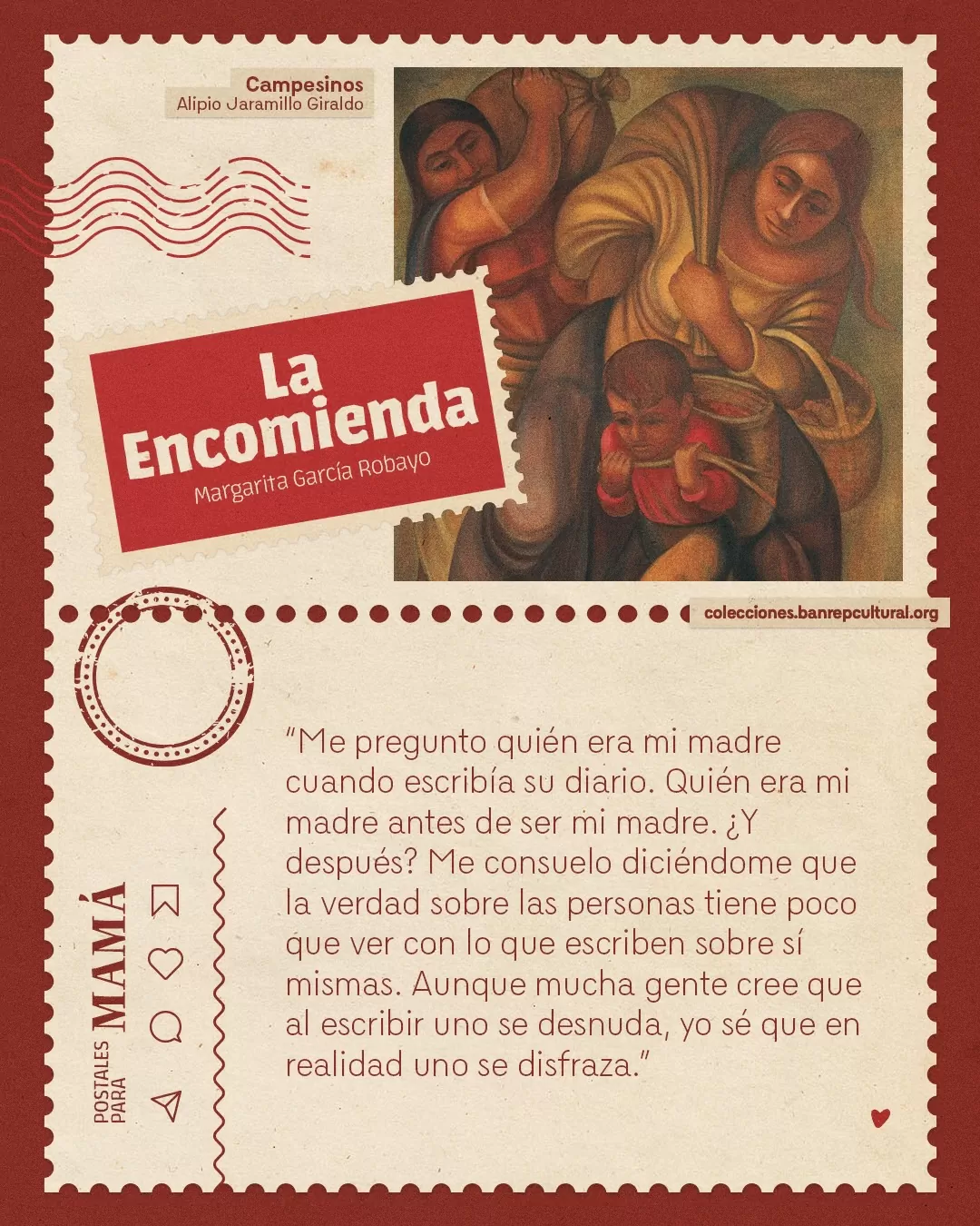 Obra 'Campesinos' de Alipio Jaramillo Giraldo y el texto: La Encomienda, Margarita García Robayo