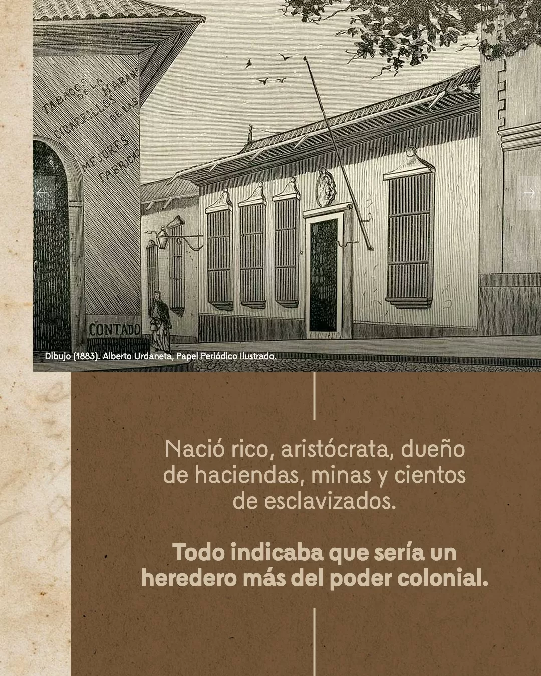 Ilustración con fondo café, acompañada por el Dibujo (1883). Alberto Urdaneta, Papel Periódico Ilustrado