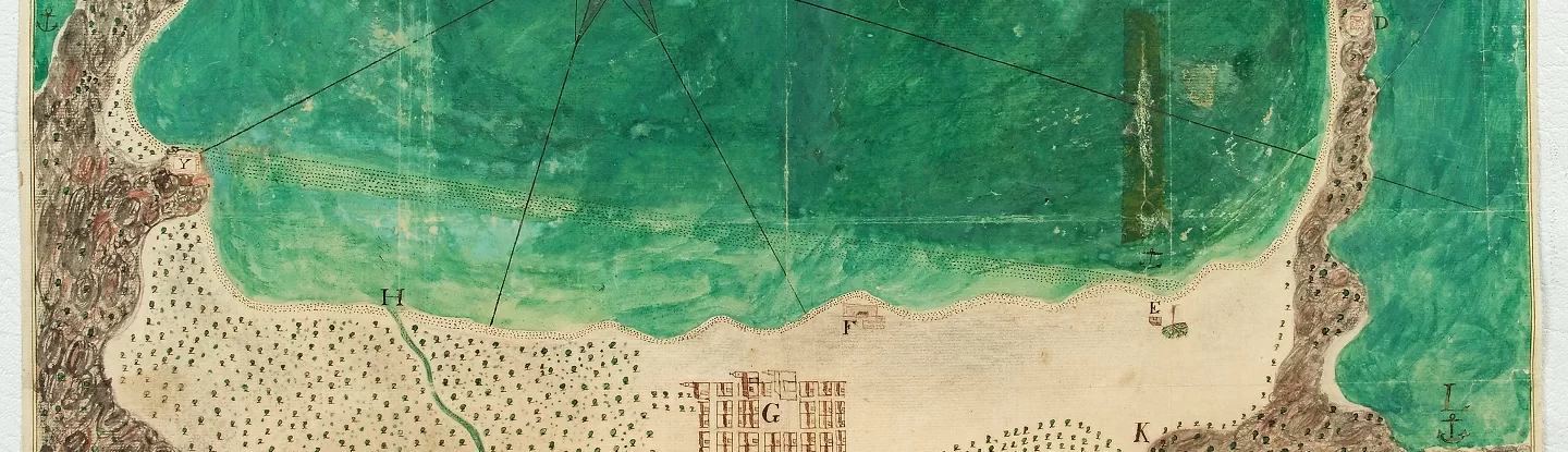 Detalle de un mapa de la bahía de Santa Marta elaborado en 1700