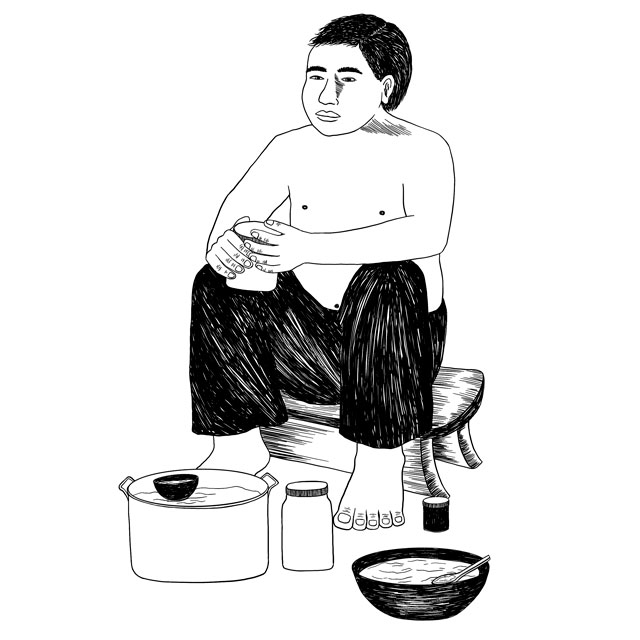 Sentado en el mambeadero