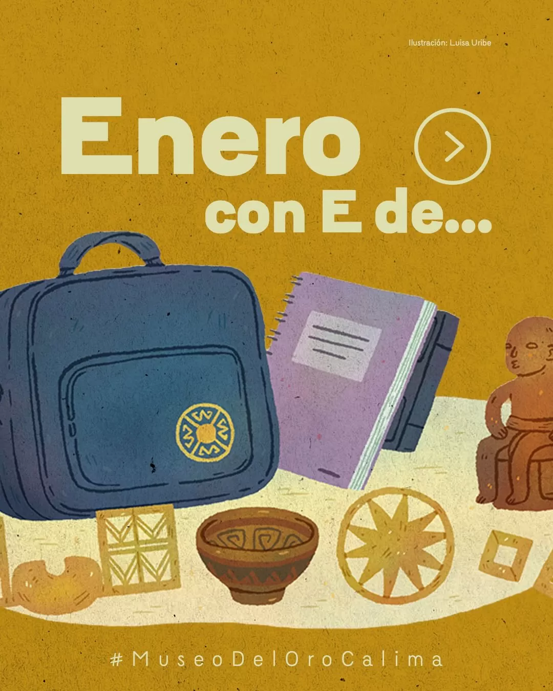 Ilustración, de una maleta didáctica del Museo de Oro Calima, de Luisa Uribe