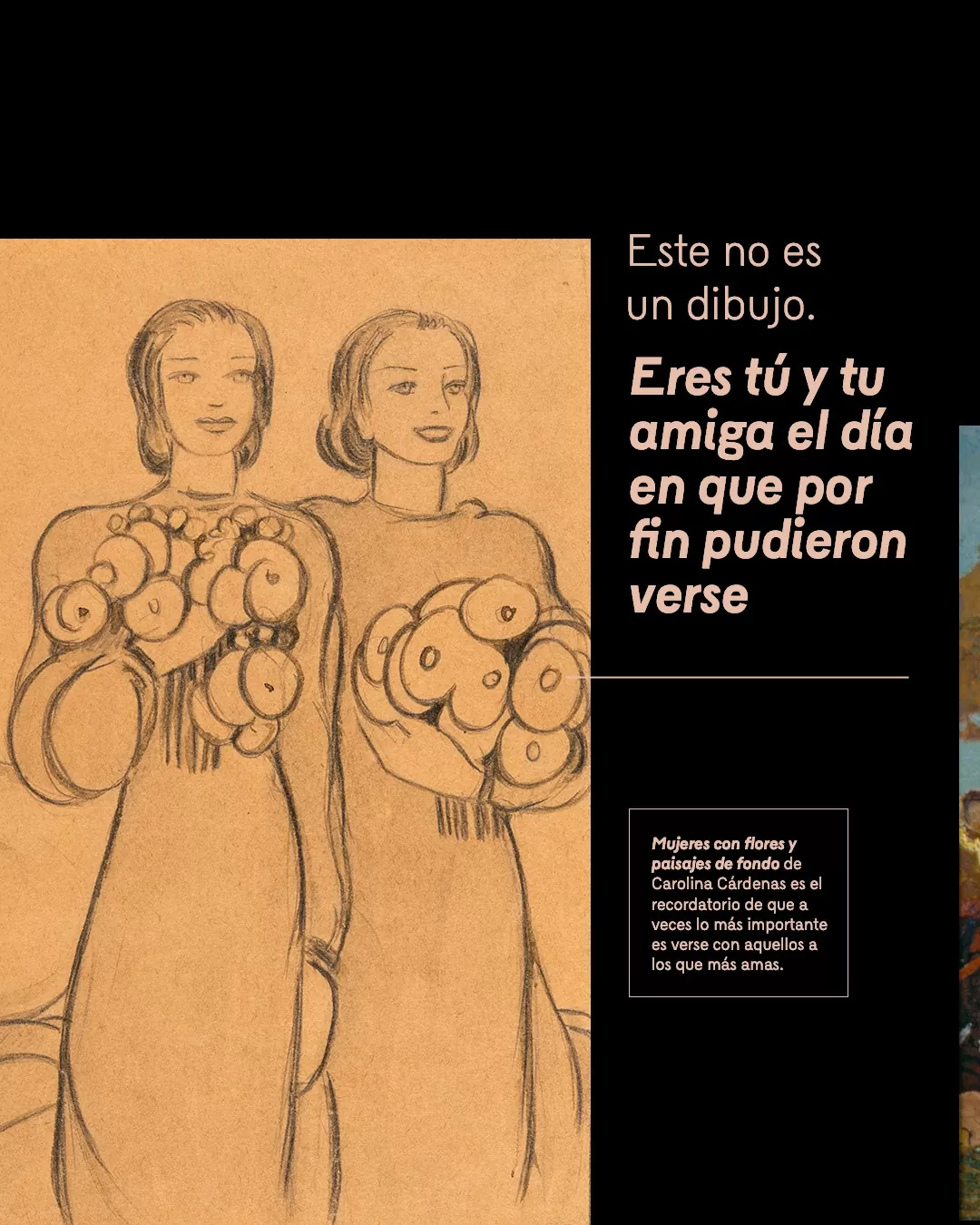 Dibujo de dos mujeres sosteniendo un ramo de flores 