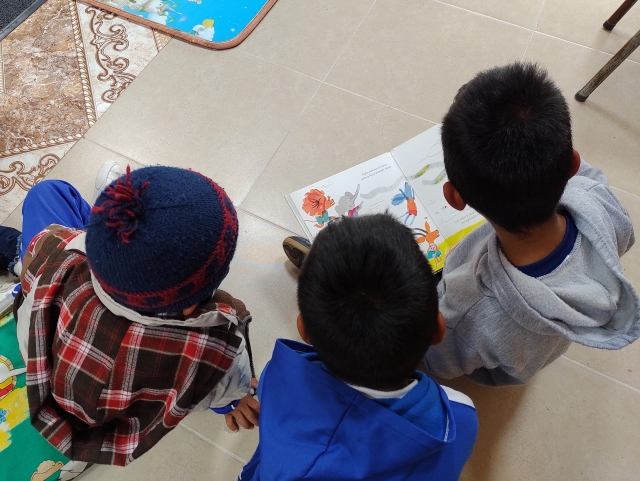 Niños leyendo libros sobre paz