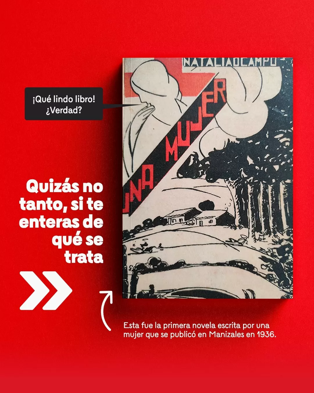 Fondo rojo y portada de la novela 'Una mujer' de Natalia Ocampo
