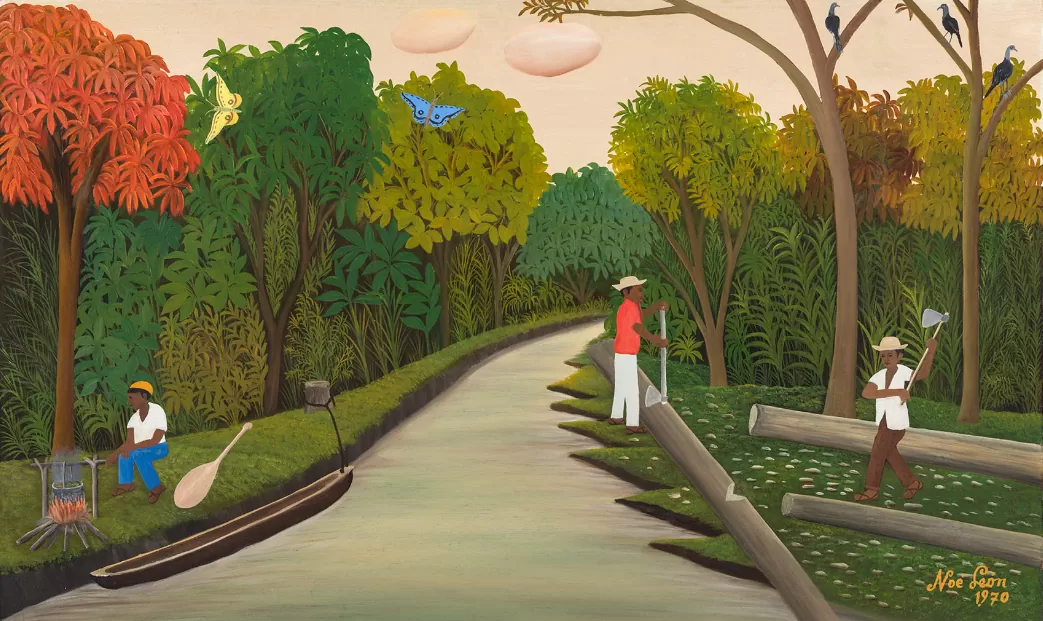 Río con leñadores (1970) - Pintura- Noé León.png