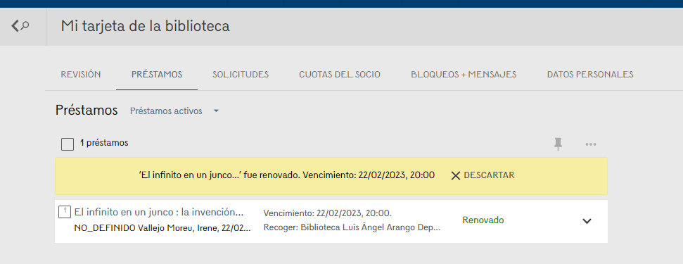 Captura de pantalla en Descubridor Préstamo renovado Captura de pantalla en Descubridor Préstamo renovado
