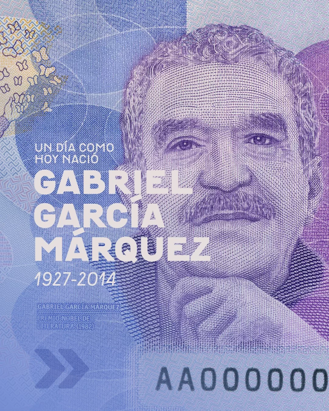 Ilustración del rostro de Gabriel García Márquez en el billete de cincuenta mil 