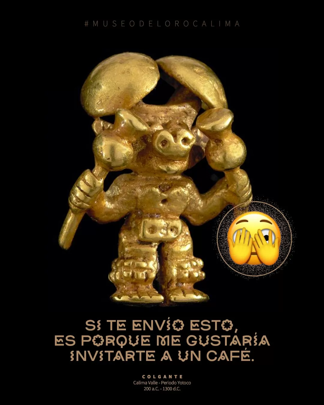 Imagen de colgante, el emoji 🫣 y el texto: Si te envío esto, es porque me gustaría invitarte a un café