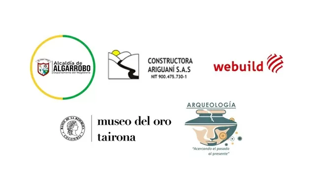 Logos Alcaldía de Algarrobo, Constructora Ariguaní, Arqueología, Webuild y Museo del Oro Tairona
