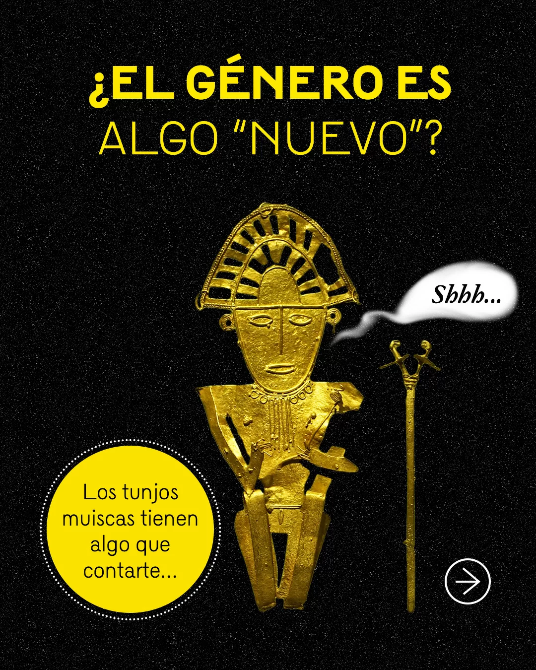 Tunjo muisca, dorado, sobre un fondo negro 