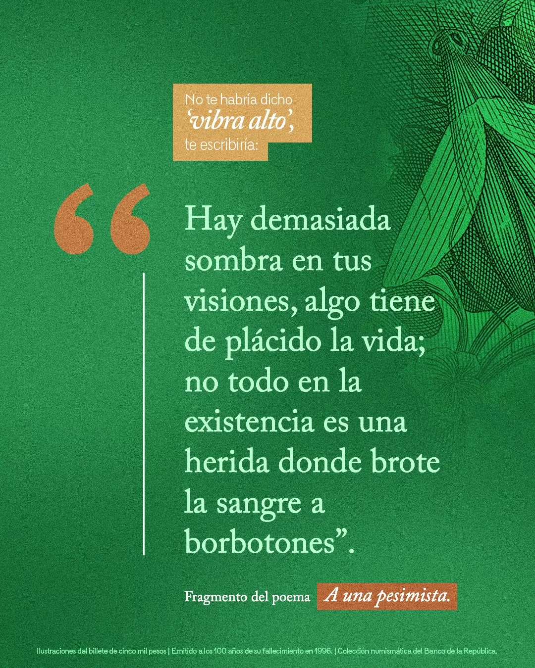 No te habría dicho "vibra alto" te escribiría fragmento del poema A una pesimista.