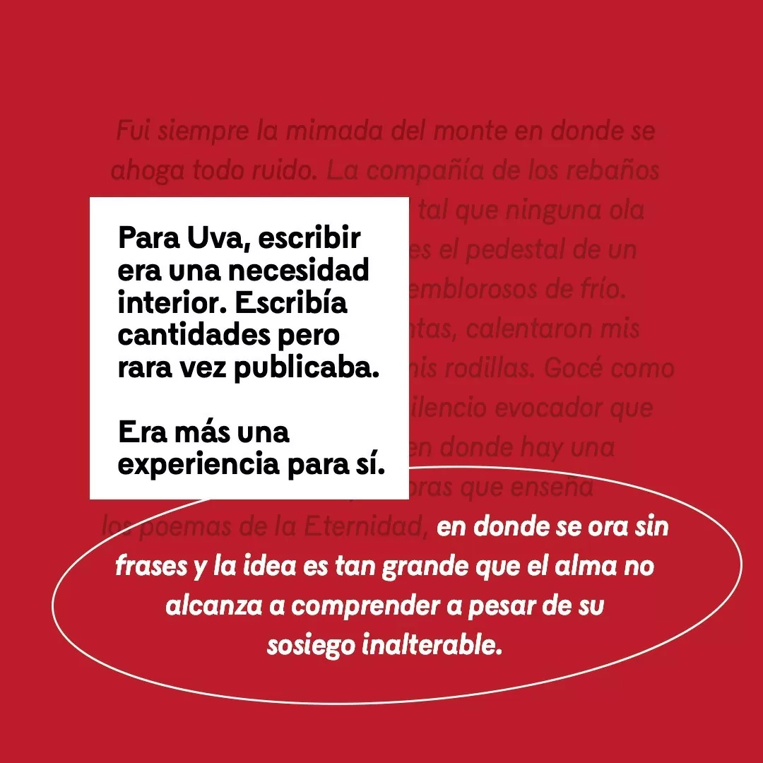 Imagen de fondo rojo y el texto: Para Uva, escribir era una necesidad interior