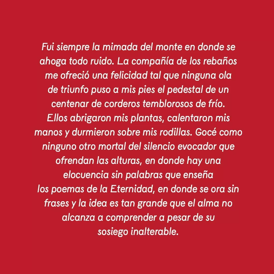Fondo rojo y letras blancas con el texto: Fui siempre la mimada del monte