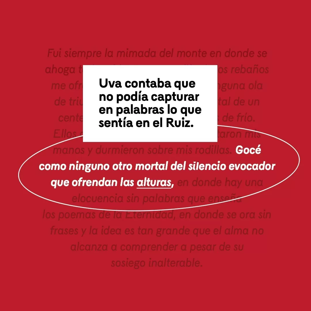 Imagen de fondo rojo y el texto Uva contaba que no podía capturar en palabras lo que sentía en el Ruíz