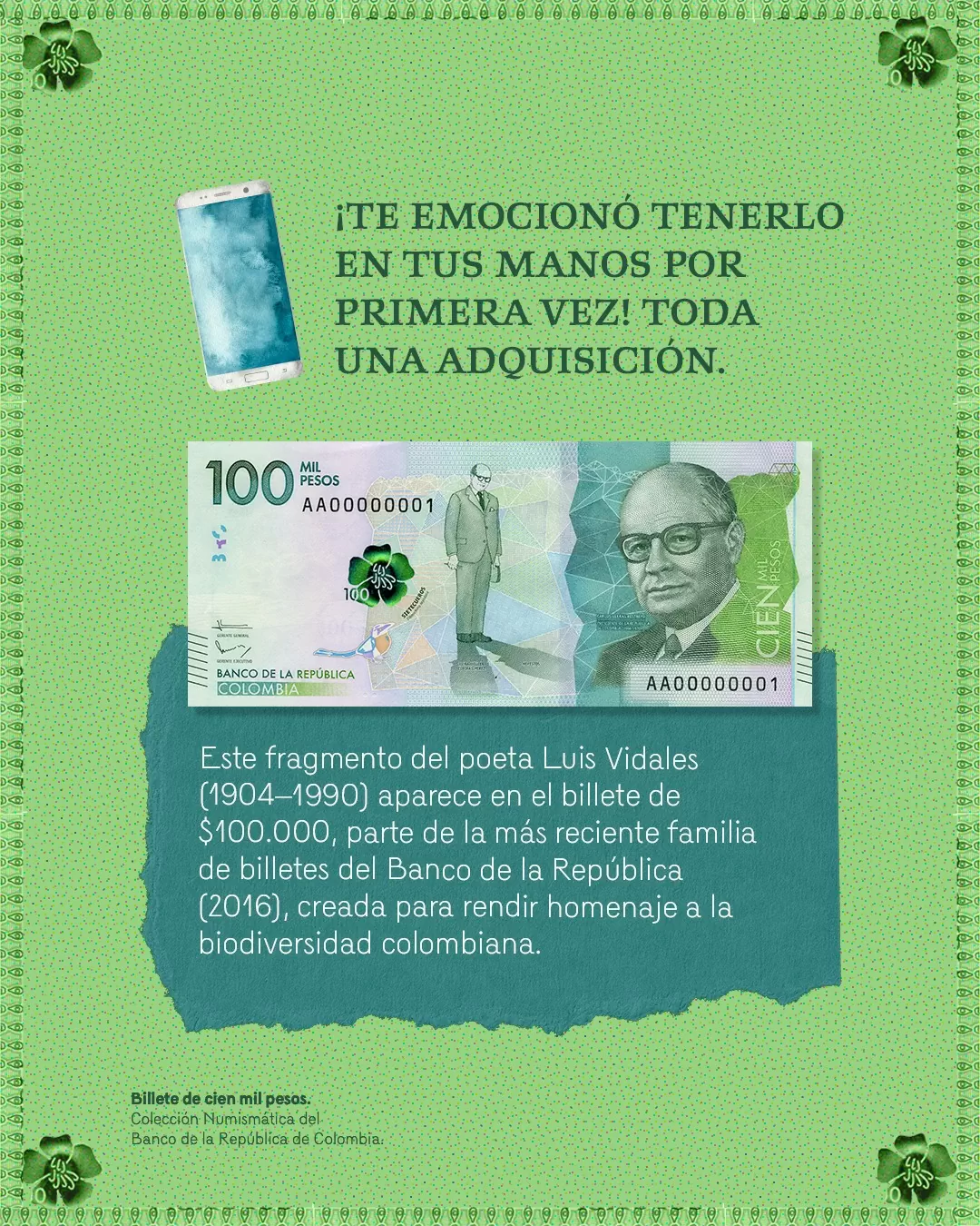 Billete de cien mil pesos. Colección Numismática del Banco de la Republica de Colombia
