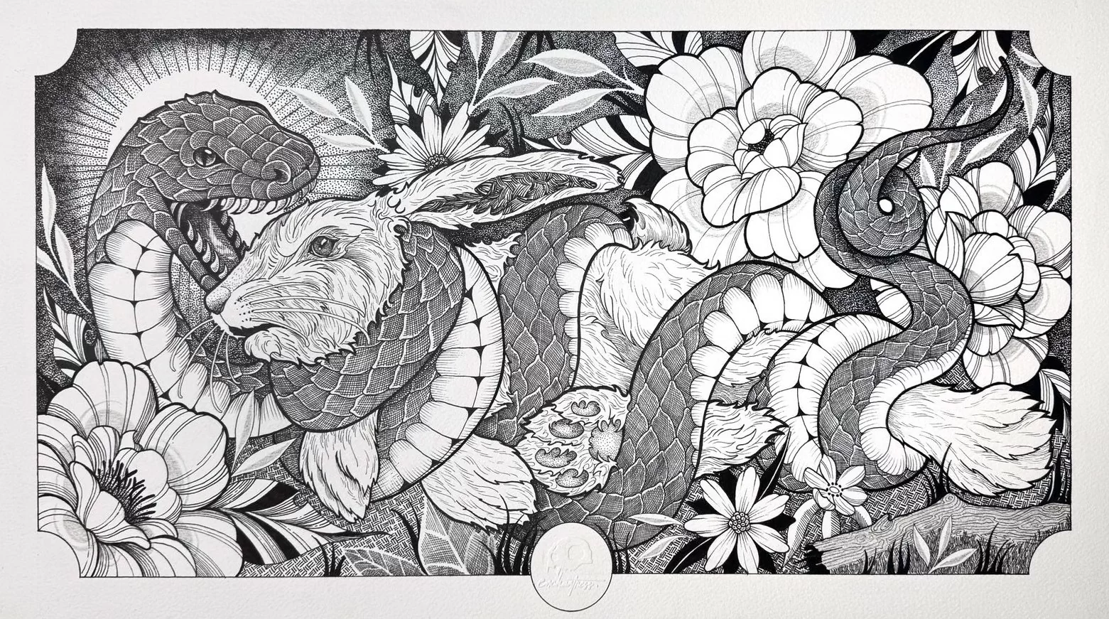 ilustracion tradicional inspirada en la tecnica del tatuaje