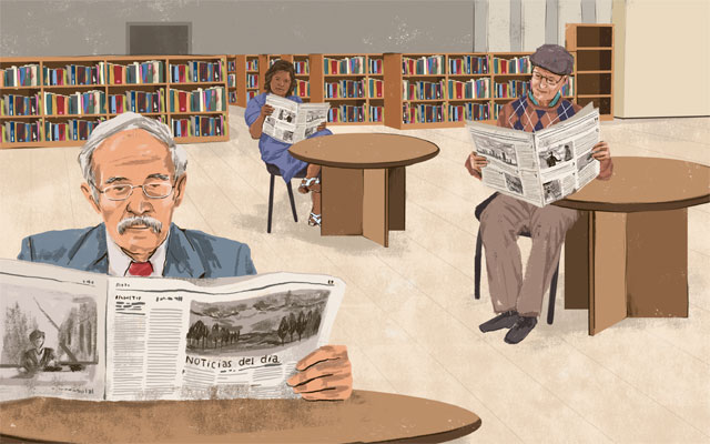 adultos consultando periódico