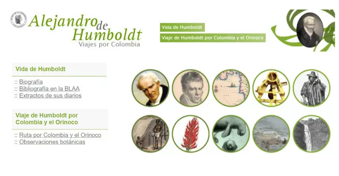 Sitio web Alejandro de Humboldt, Viajes por Colombia 