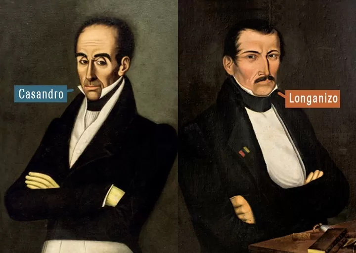 [Izq] José María Espinosa Prieto, Simón Bolívar, ca. 1828. [Der] General Francisco de Paula Santander, S. XIX