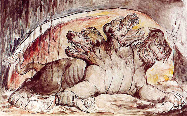 Cerbero, acuarela de William Blake Cerbero, acuarela de William Blake