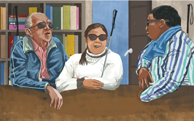 Ciegos conversando o dialogando