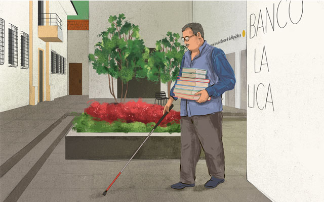 ciego llevando libros