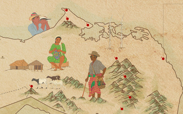 Detalle del mapa Coexistencias. Península y molinos de viento