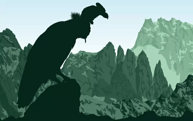 Panorama vectorial con cóndor andino y montañas - Colombia, Sudamérica