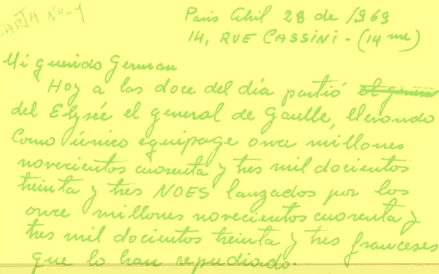 Correspondencia ca. 1969-1997. Cartas manuscritas que Emma Reyes escribió sobre su infancia, enviadas a Germán Arciniegas Signatura topográfica: MSS4182 Carta 1