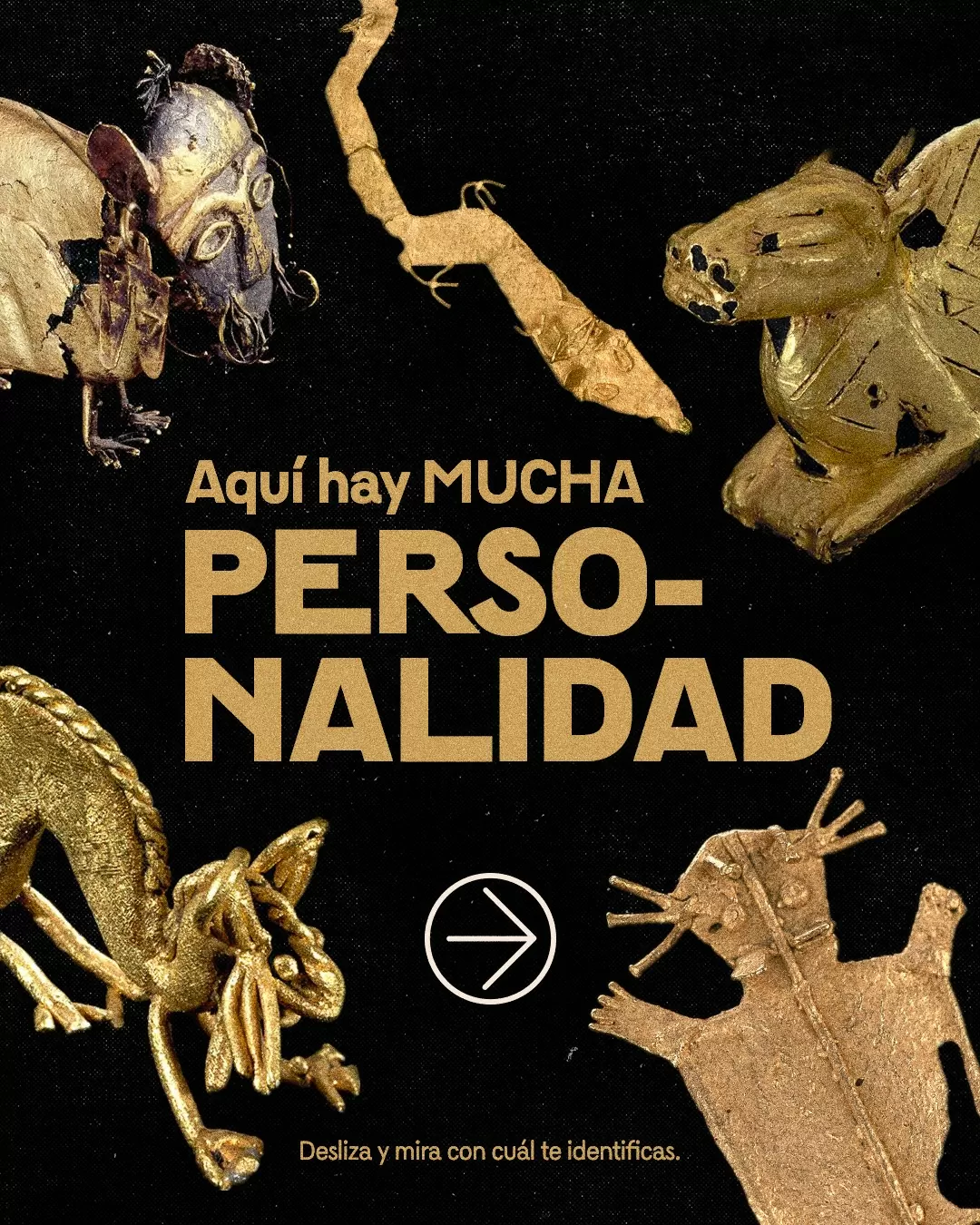 Imagen con fondo negro y figuras muiscas doradas 