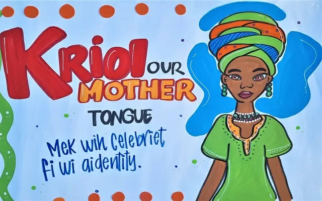 Cartelera sobre lengua materna escrito en ingles criollo (kriol) de San Andrés