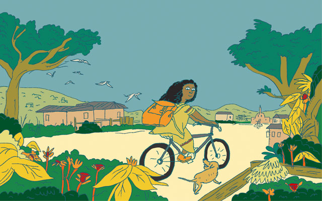 Transportando maleta didáctica en bicicleta por regiones