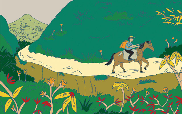 Transportando maleta didáctica en caballo por regiones