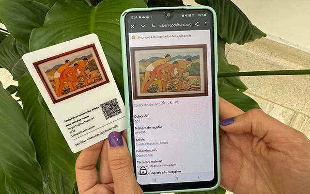 Ficha de la exposición viajera en la que se ve una obra de arte de la colección de arte , y la misma obra de arte en la colección en línea