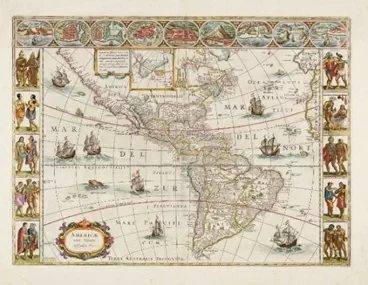 “Americae nova Tabula”. Mapa antiguo de América con fronteras