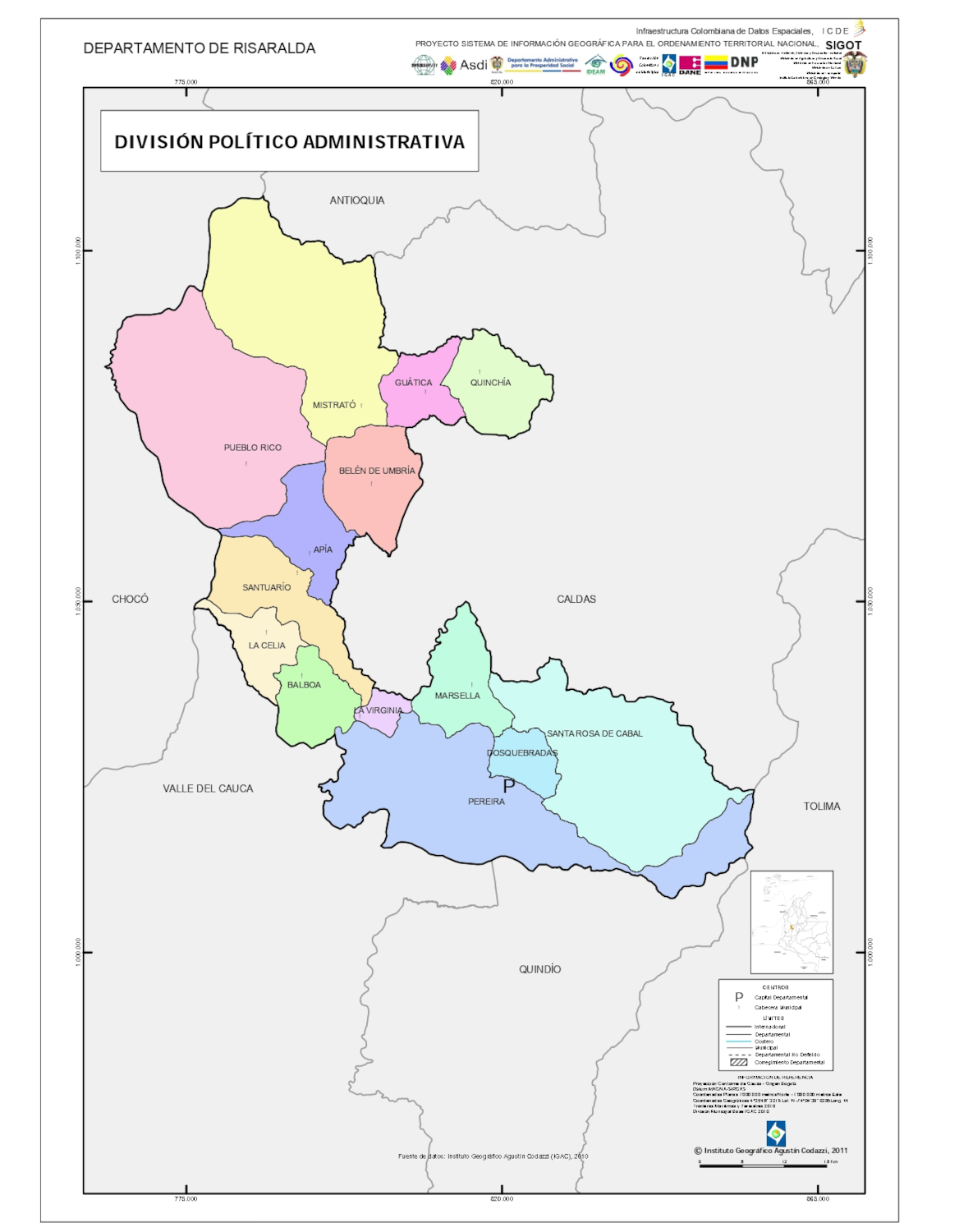 Mapa División Política – Administrativa del  Departamento de Risaralda