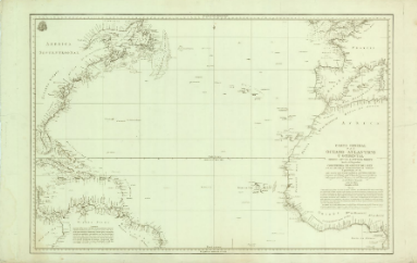 Mapa físico que retrata la zona costera del océano Atlántico u occidental