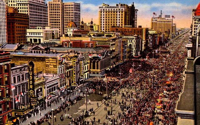 Mardi Gras Crowds on Canal Street, New Orleans, LA