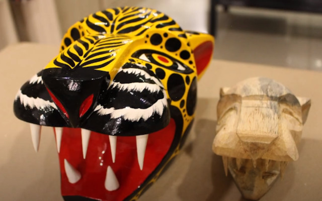 César González - Anthony Pertuz. Talla de máscaras de jaguar en madera