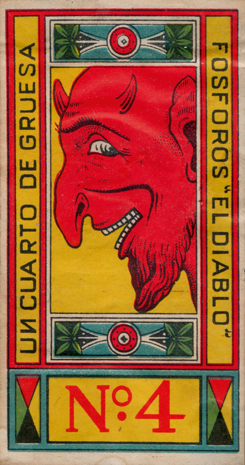 Etiqueta para Fósforos El diablo impresa por Carvajal Cia. Diseño: Sin registro. Impresión litográfica 7,8 x 6 cm - ca. 1930