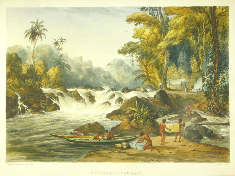 Charles Bentley, Christmas cataract: on the river Berbice. Tomado de Twelve views in the interior of Guiana, Londres, 1841.
