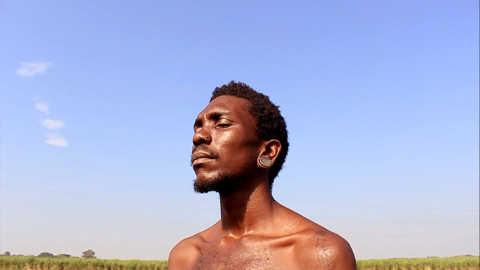 De cara al sol obra de Jean Lucumí. 2019 - Videoperformance, 5,17 m 