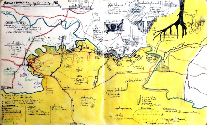 Del proyecto Geografía inestable (proceso) obra de Jorge Augusto Noreña. 2018 - Video y dibujo instalativo