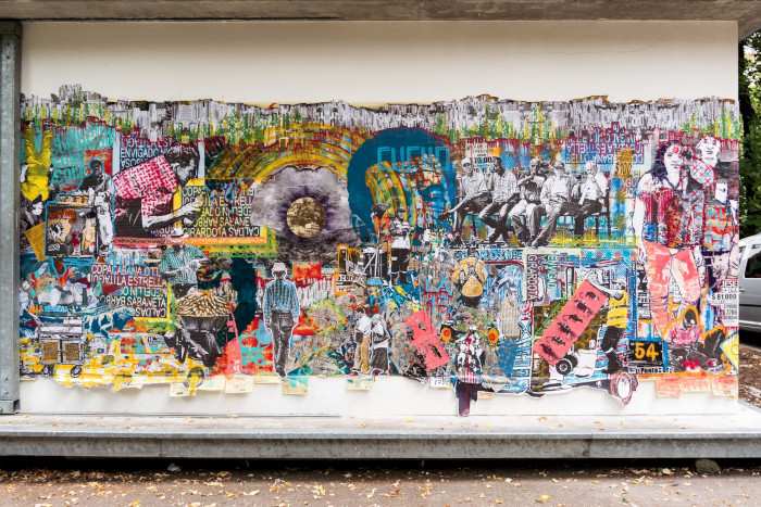 Eselaburrá obra de Colectivo Deútini. 2018 - Acrílico, aerosol, collage y MDF