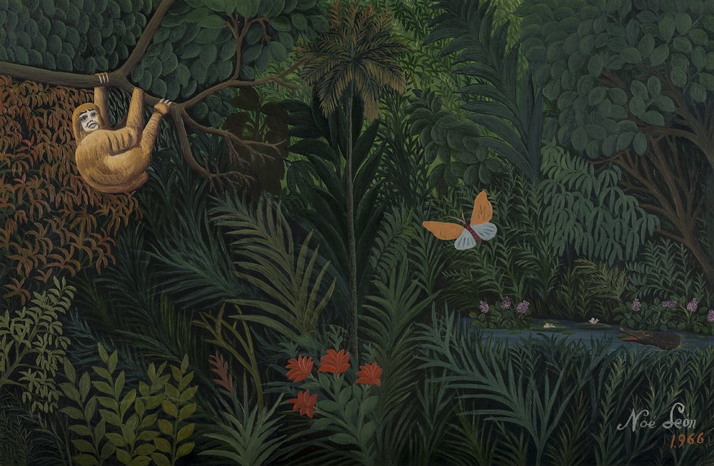 Noé León (1907-1978). Selva con mono - Óleo sobre cartón, 40 x 60 cm 1966 Colección de Arte del Banco de la República.