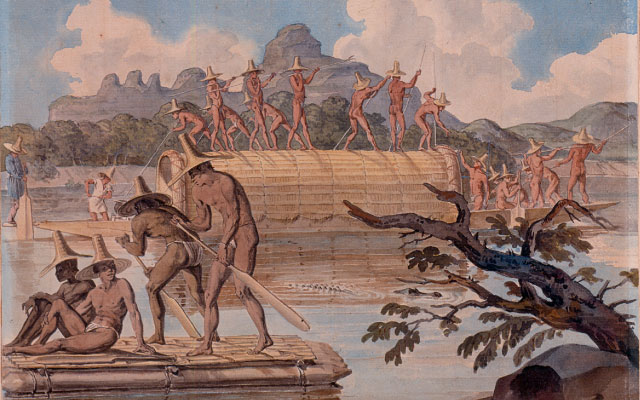 Orillas del Magdalena. Balsa: canoa llamada champán, Ca. 1823, François Désiré Roulin.