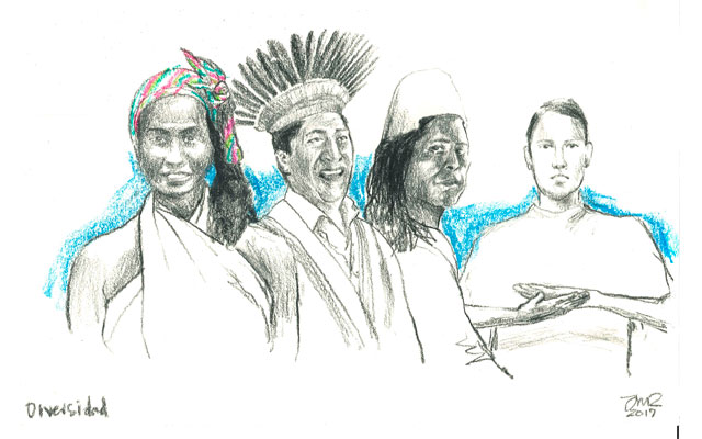 Dibujo de personas de diversas culturas y razas