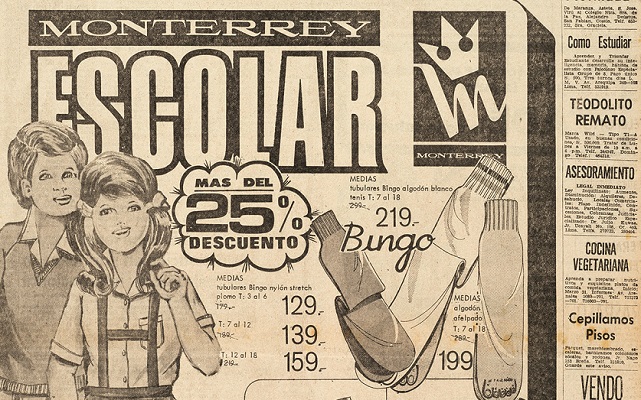 Proyecto Mecenas, iniciativa de Fernando “Coco” Bedoya, 1979. Avisos publicados en la página cultural de El Comercio, diario de la ciudad de Lima, Perú. 58 × 37 cm. (detalle)