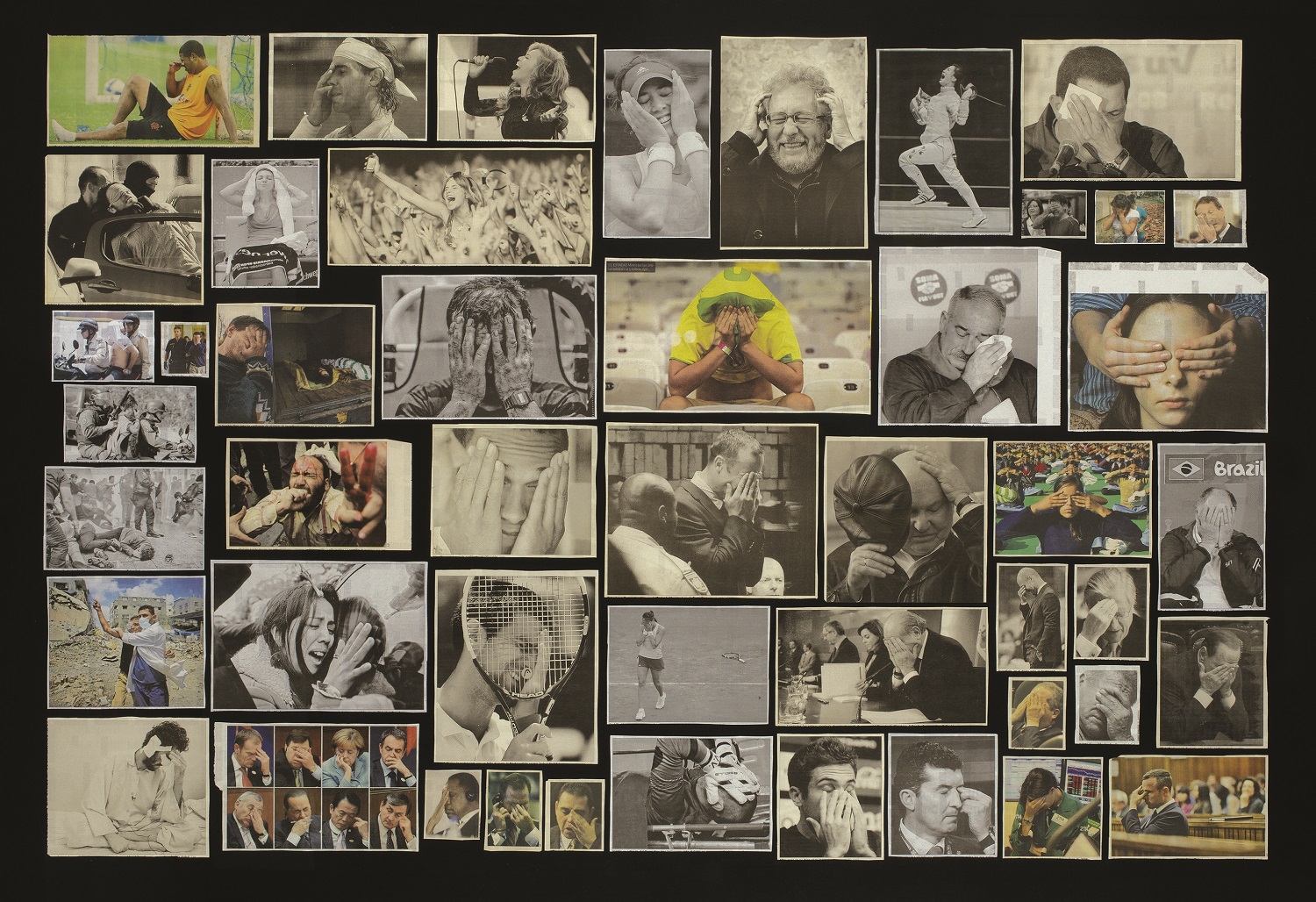Vulnerabilia (ver llover II), 2014. Collage de recortes de periódicos. 97,5 × 135 cm. Cortesía Proyecto Paralelo